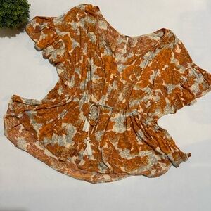 Free People Orange and Cream Blouse